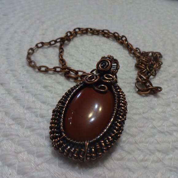 Stunning RED JASPER Handmade COPPER WIRE-WRAPPED Pendant/Chain #971C - Picture 3 of 3